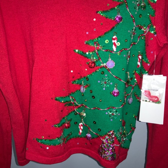Jack B. Quick Holiday Beaded Sequined Christmas Tree Sweater XL ornaments New - Picture 2 of 7